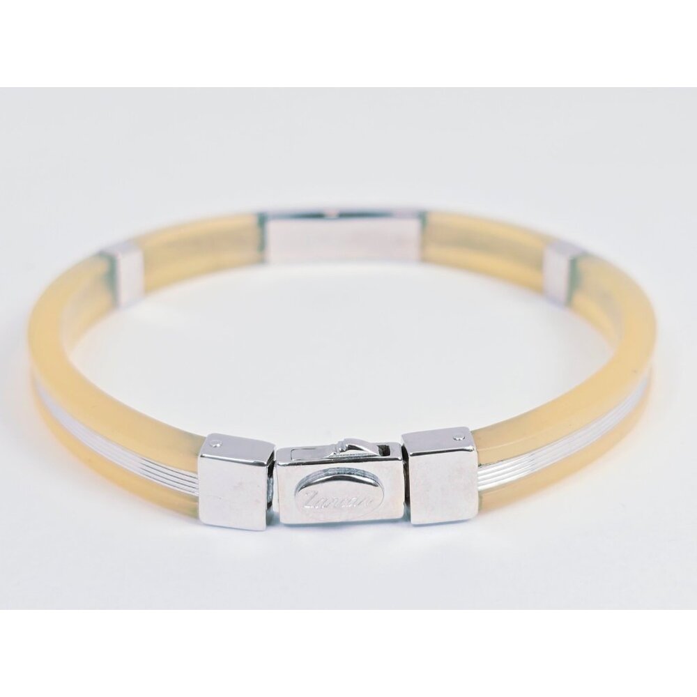Zancan Gioielli 18k Solid White Gold Yellow Silicone Diamond Bracelet - 7.25" L